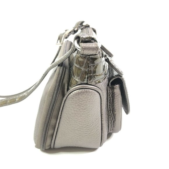 Brighton Croc Embossed Leather Purse Pewter Gray - Picture 6 of 12